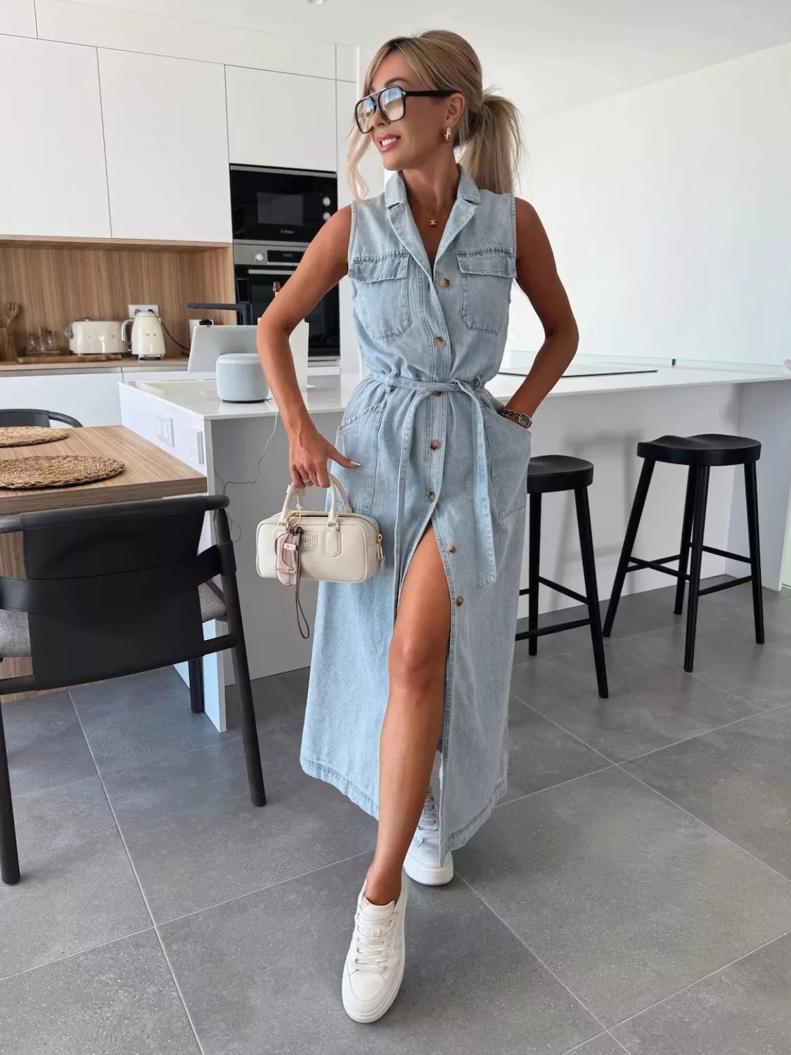 Button Front Sleeveless Denim Dress (14)