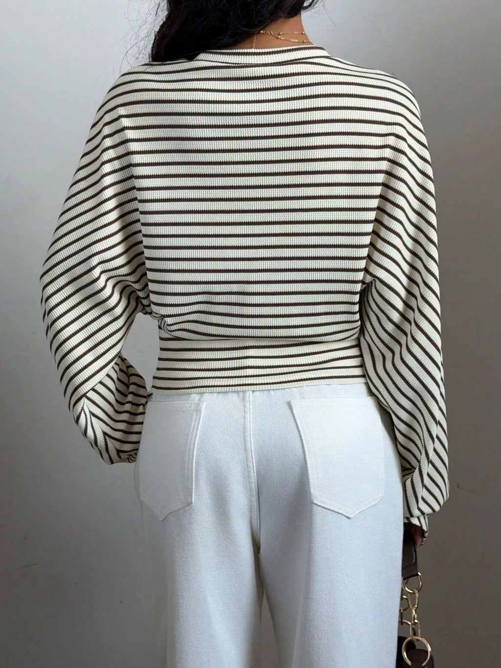 Casual Striped Batwing Sleeve T-shirt (7)