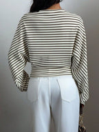 Casual Striped Batwing Sleeve T-shirt (7)