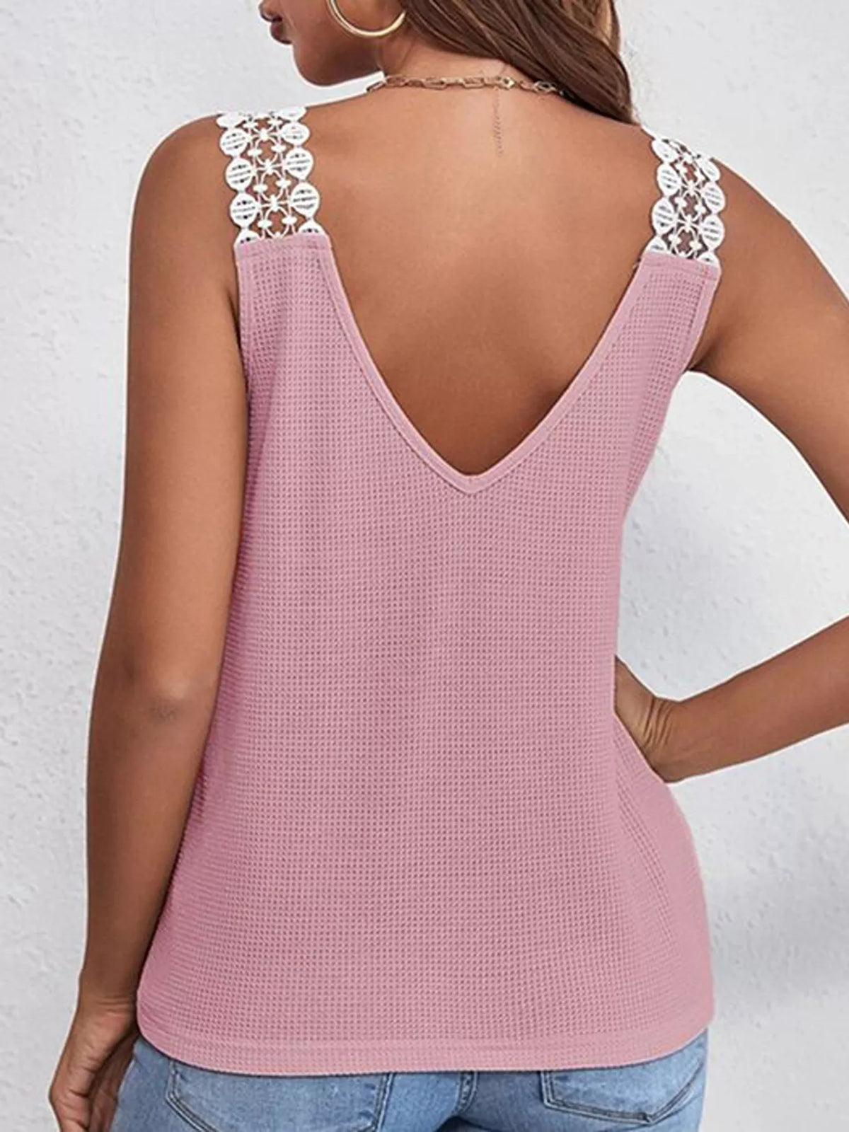 Lace Trim V-neck Tank Top (2)