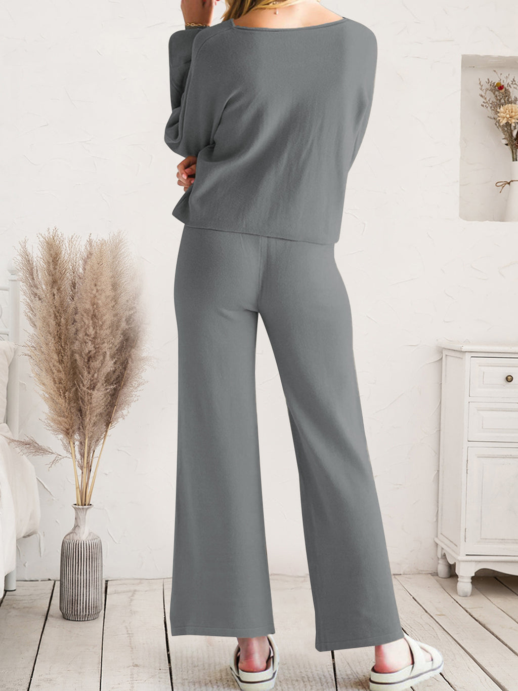 Long Sleeve Lounge Top Drawstring Pants Set (9)