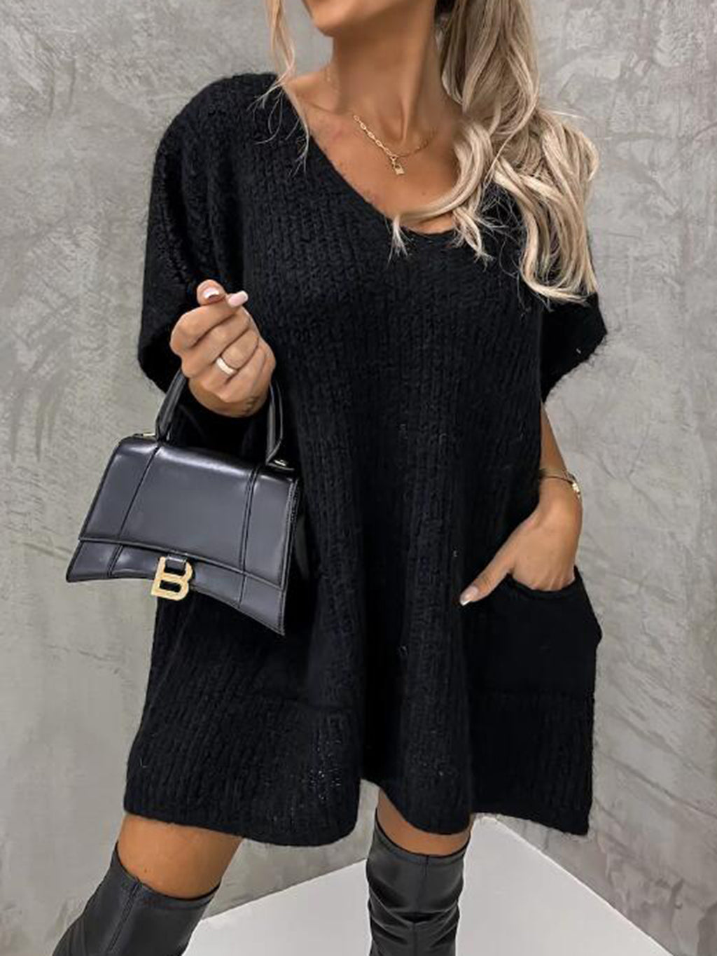 Short Sleeve Sweater Dress Pockets (5)