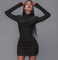 Padded Shoulder High Neck Dress variant CJNSSYLY10715-Black-M|CJNSSYLY10715-Black-L|CJNSSYLY10715-Black-S