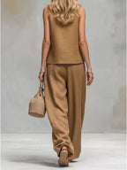 Sleeveless Button-down Top Wide-leg Pant Set (2)
