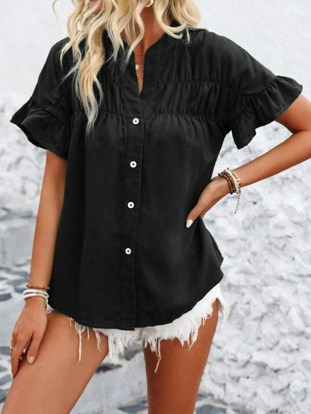 Button Down Ruffled Short Sleeve Shirt (17)