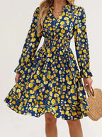 Floral Notched Flounce Sleeve Dress (19)