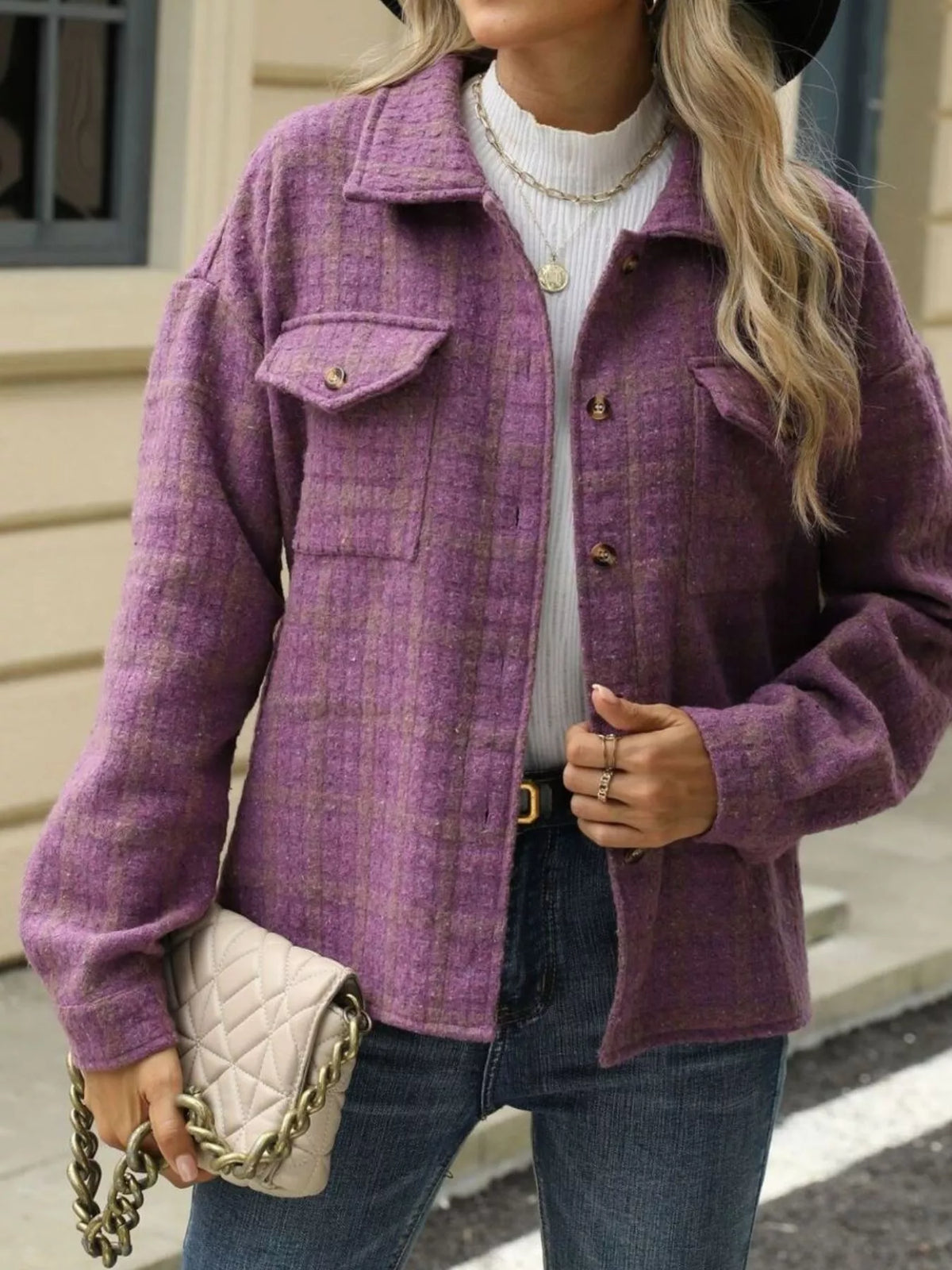 Plaid Button Up Long Sleeve Jacket (16)
