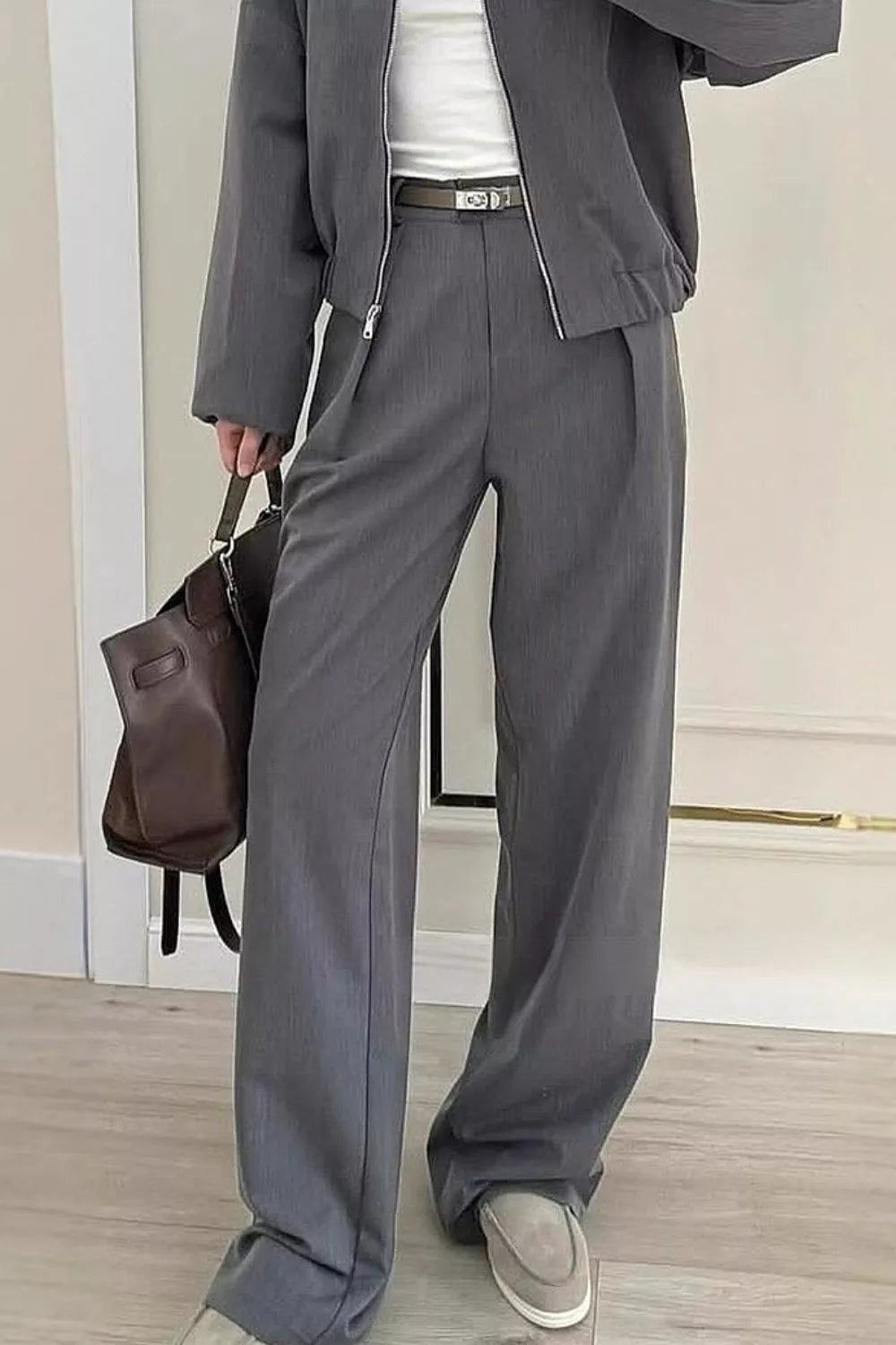 Zip-up Jacket Wide-leg Pants Set (6)