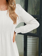 Smocked Round Neck Lantern Sleeve Blouse (18)