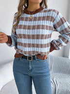 Striped Round Neck Long Sleeve Sweater (3)