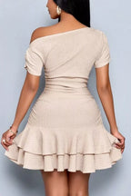 One-shoulder Ruffle Hem Mini Dress (6)