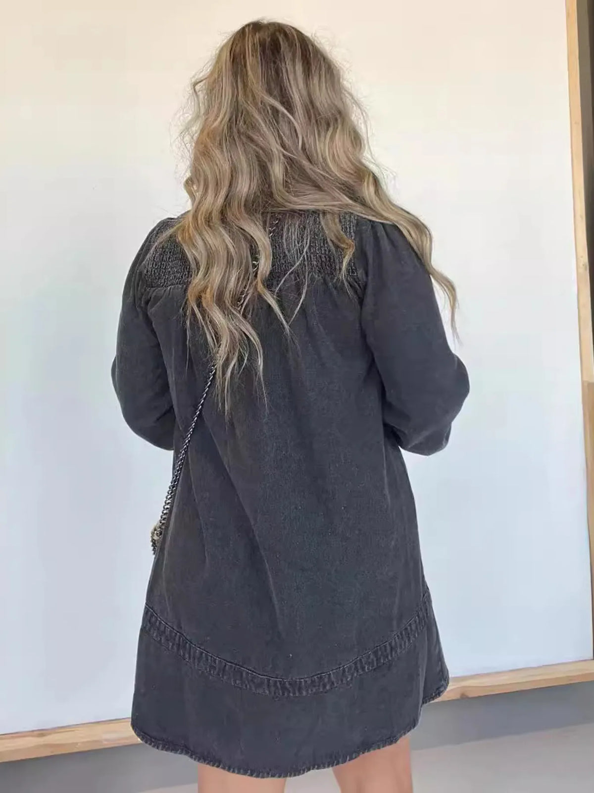 Full Size Button Front Long Sleeve Denim Dress Plus (2)