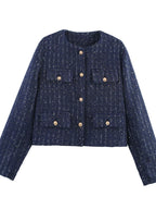 Tweed Button Up Cropped Outerwear