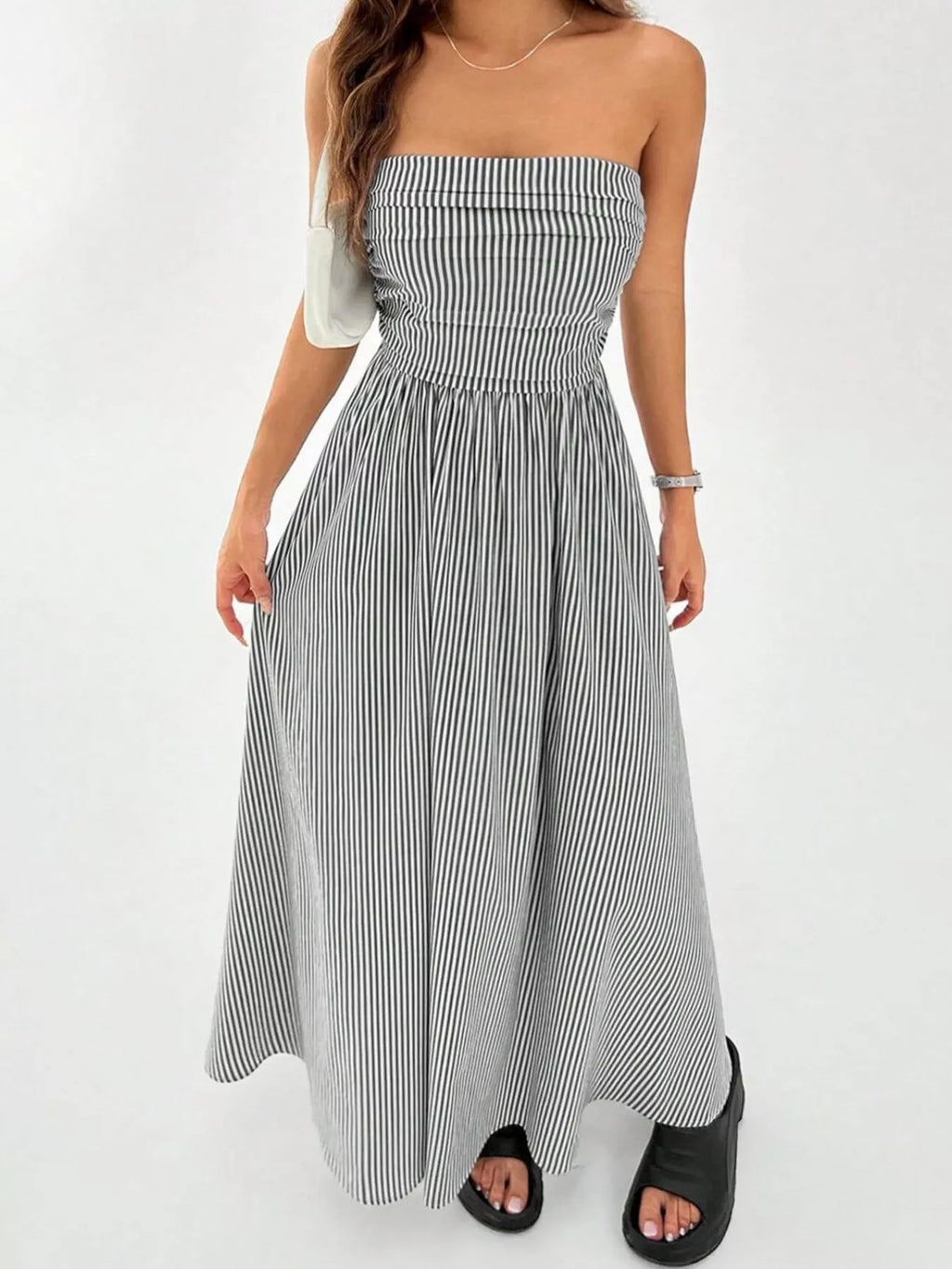 Striped Strapless Casual Maxi Dress (8)