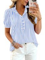 Frill Striped Puff Sleeve Blouse (14)