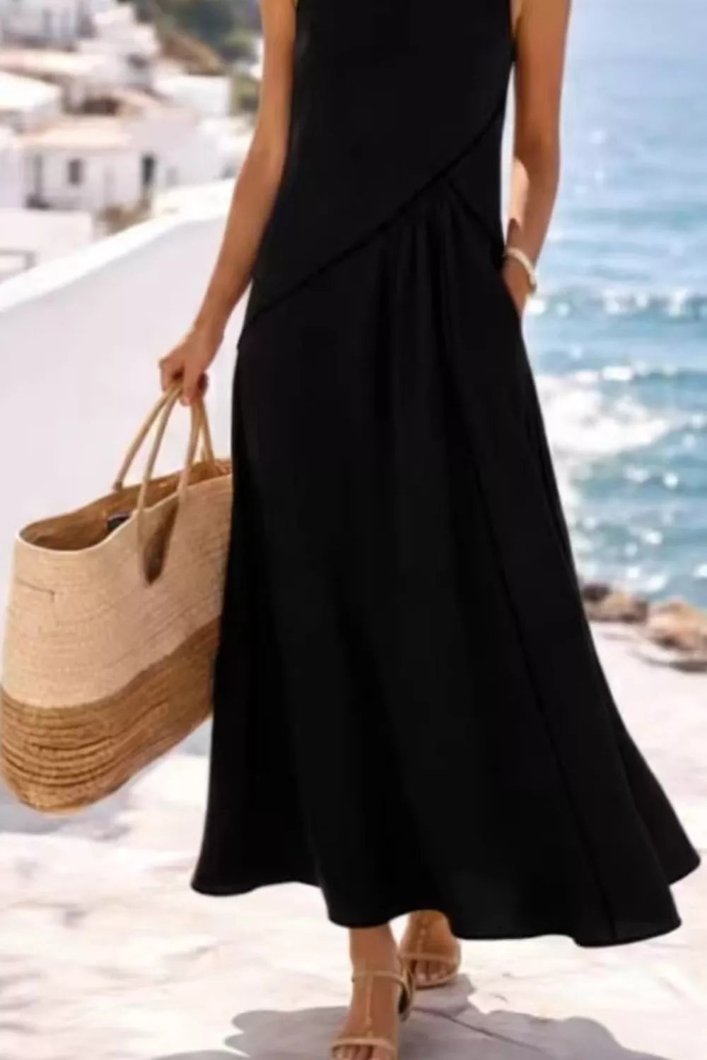 Sleeveless Casual Maxi Dress Contrast Trim (11)