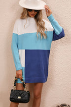 Block Mock Neck Dropped Shoulder Sweater Dress (11)