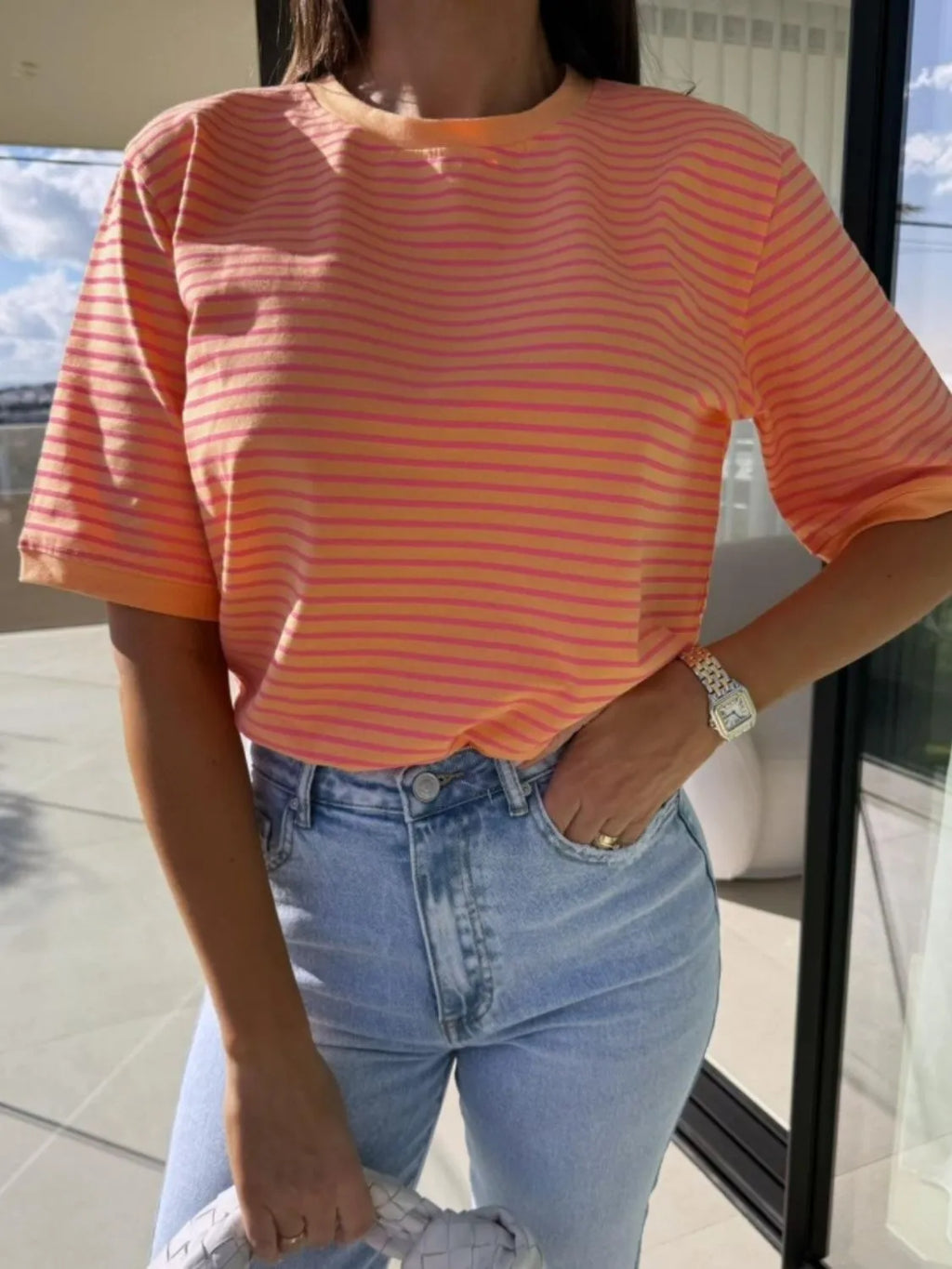 Striped Round Neck Short Sleeve T-shirt (9)