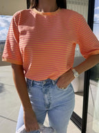 Striped Round Neck Short Sleeve T-shirt (9)