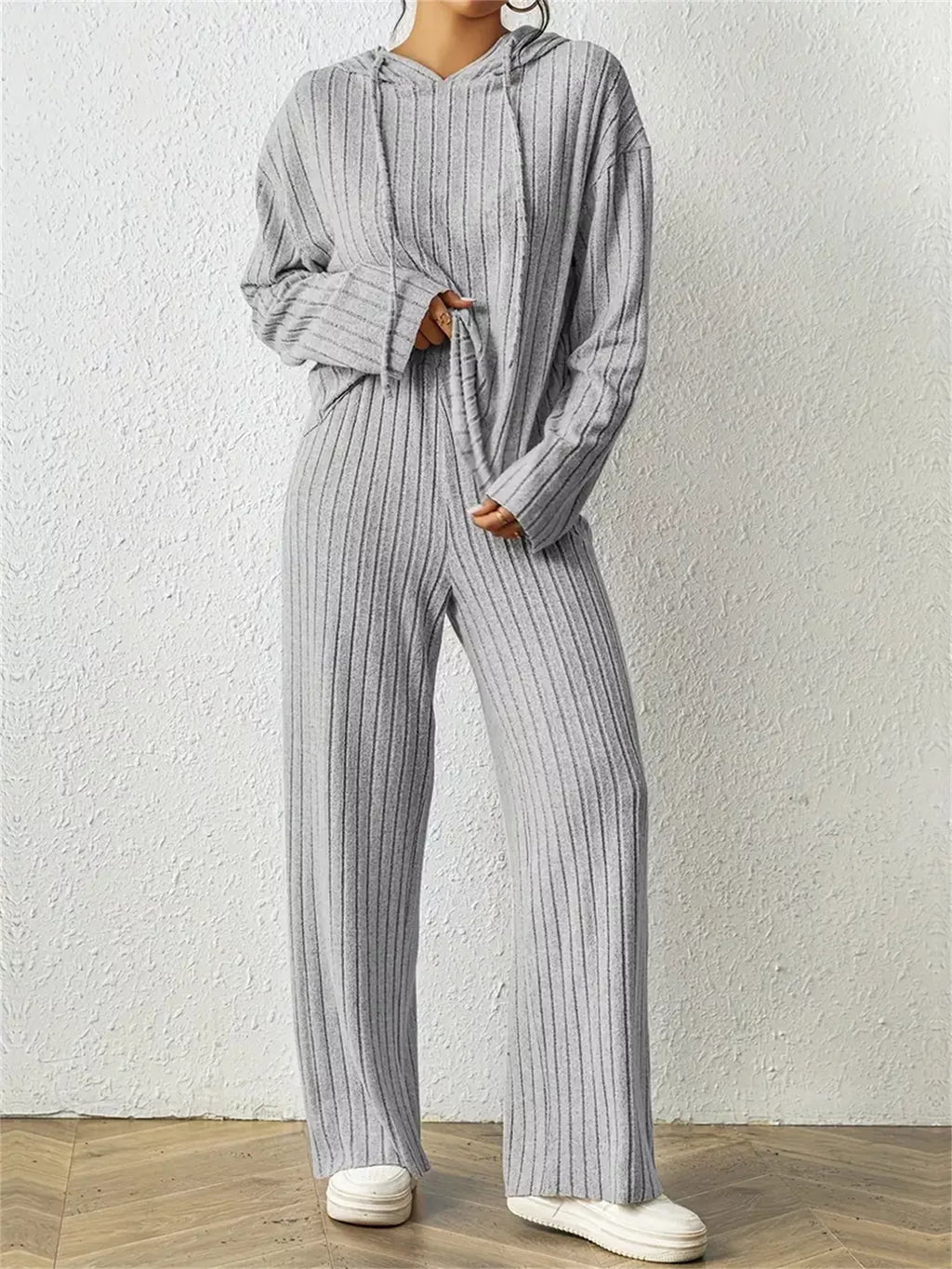Ribbed Drawstring Hoodie Pants Set (5)