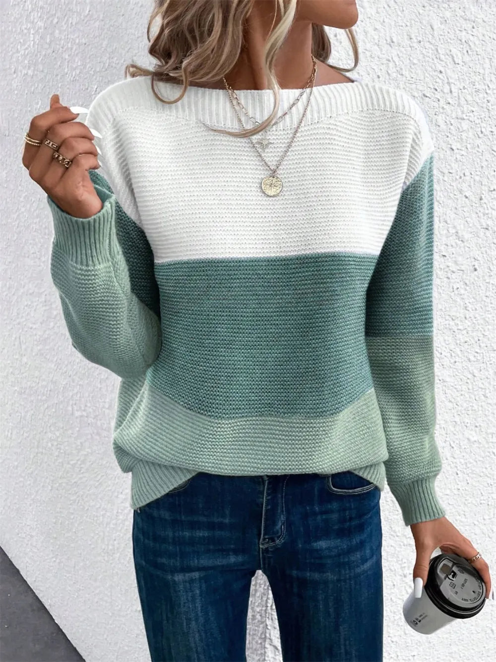 Block Drop Shoulder Long Sleeve Sweater (5)