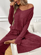 Ribbed Long Sleeve Top Pants Lounge Set (20)