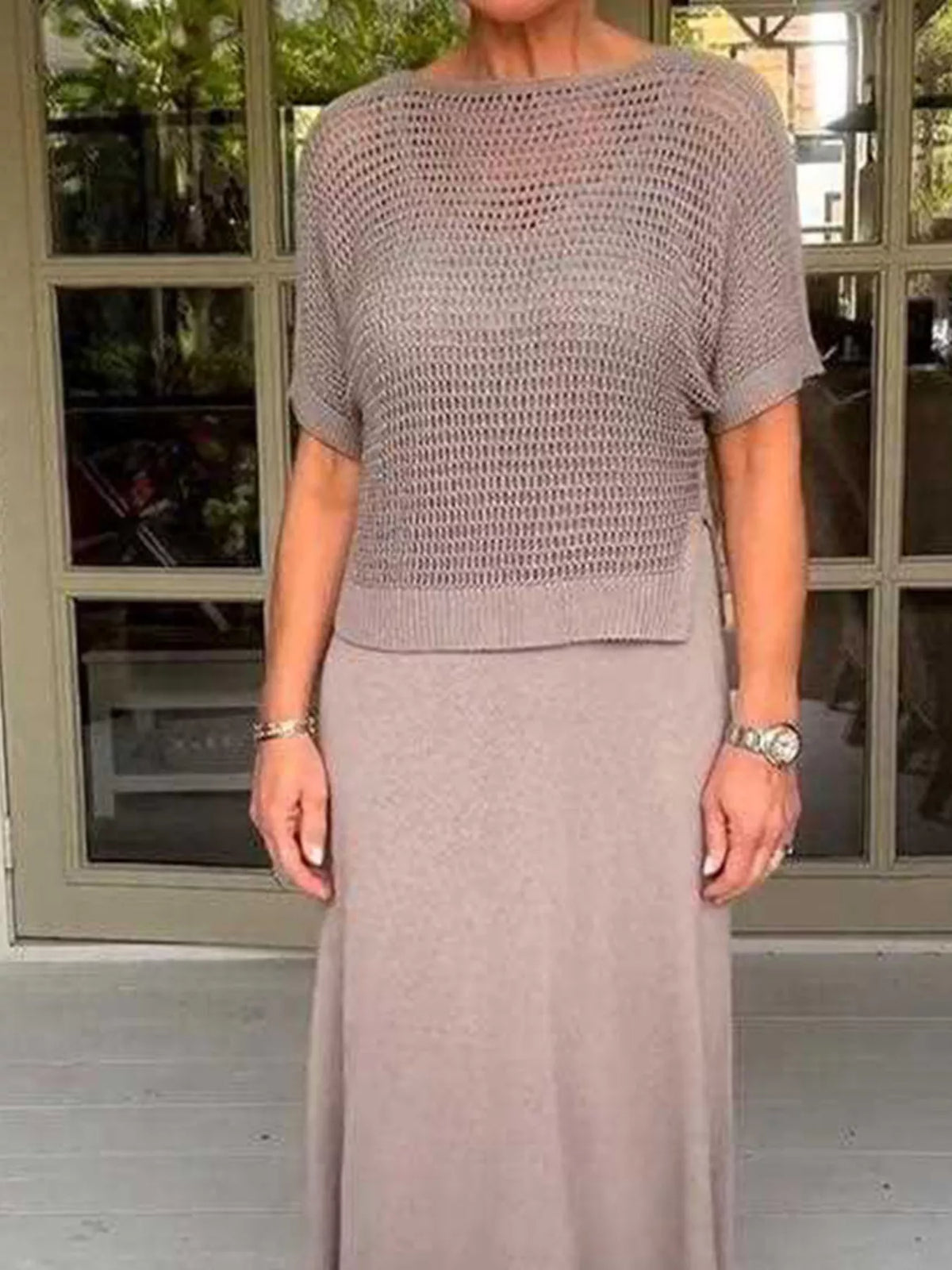 Full Size Openwork Knit Cover Up Dress Set Plus (10)