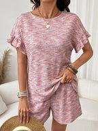 Ruffle Sleeve Textured Top Shorts Set (3)