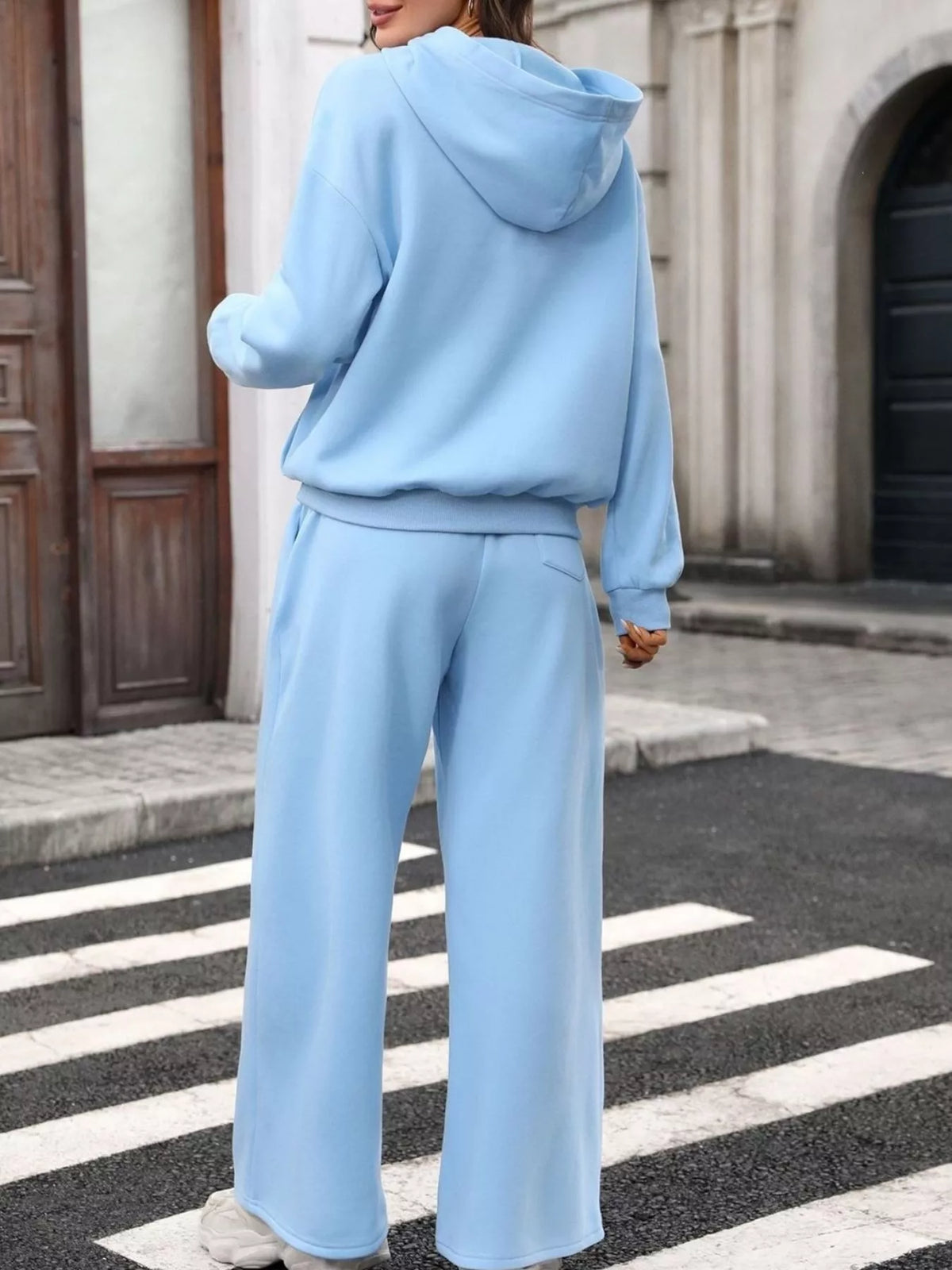 Kangaroo Pocket Hoodie Wide-leg Pant Set (17)