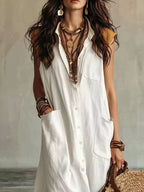 Sleeveless Button-down Linen Maxi Dress (9)