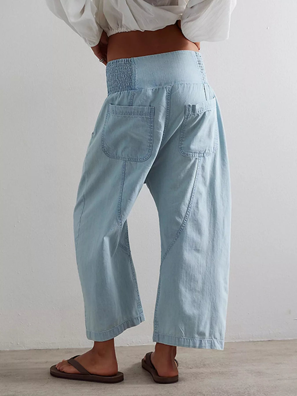 Smocked High-waisted Wide Leg Jeans (3)