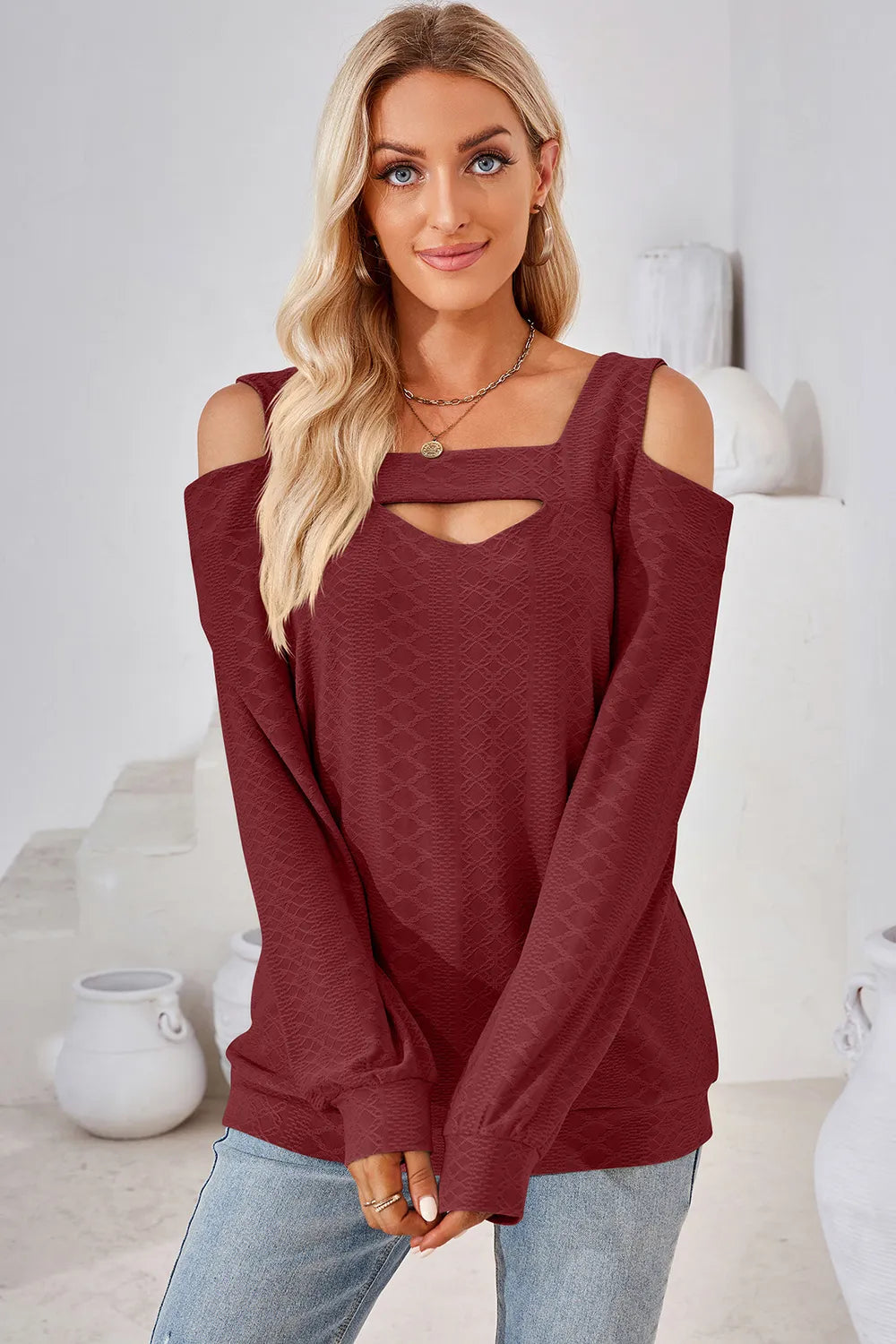 Cutout Square Neck Cold Shoulder T-shirt (14)