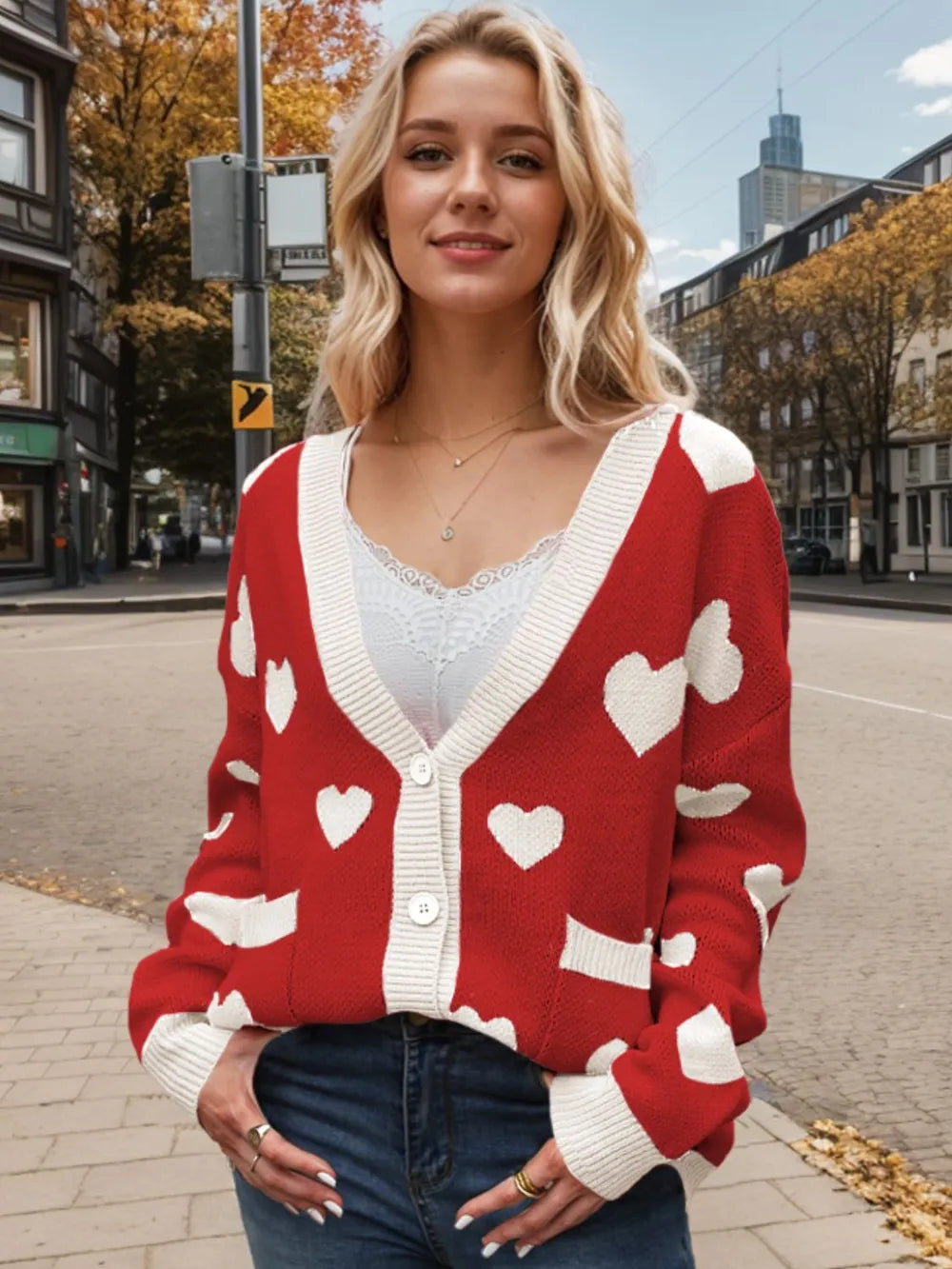 Heart Button Up Dropped Shoulder Long Sleeve Cardigan (9)