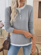 Ribbed Knit Long Sleeve Henley T-shirt (20)