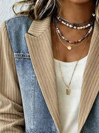 Full Size Patchwork Denim Ribbed Blazer Plus (4)