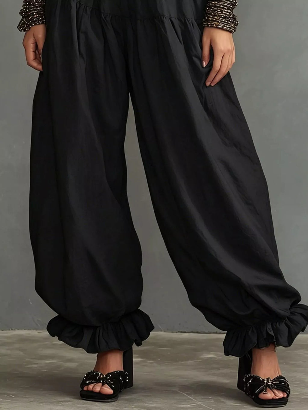 Full Size Smocked Ruffle Hem Wide Leg Pants Plus (2)