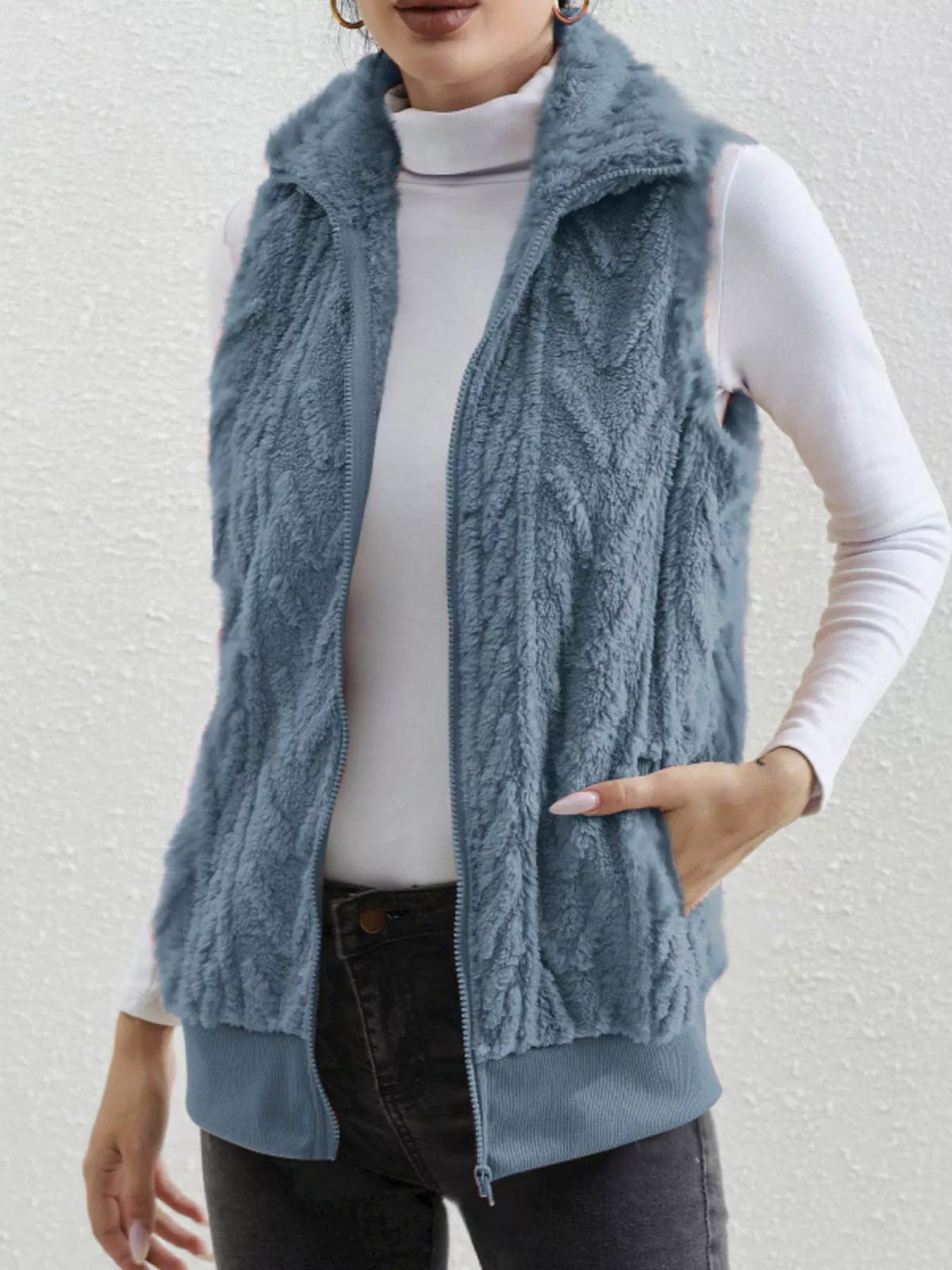 Full Size Cozy Faux Fur Zip-up Vest Coat Plus (4)