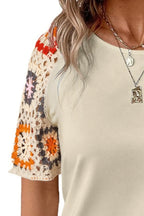 Geometric Round Neck Short Sleeve Blouse (18)