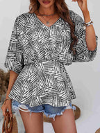 Printed V-neck Dolman Sleeve Blouse (4)