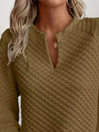 Quilted Texture Long Sleeve Sweatshirt Notched Neck (17)