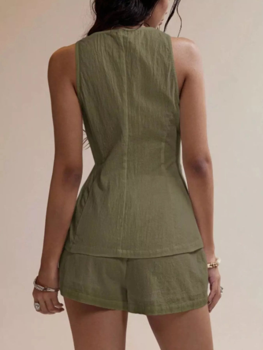 Button-down Sleeveless Top Shorts Set (14)