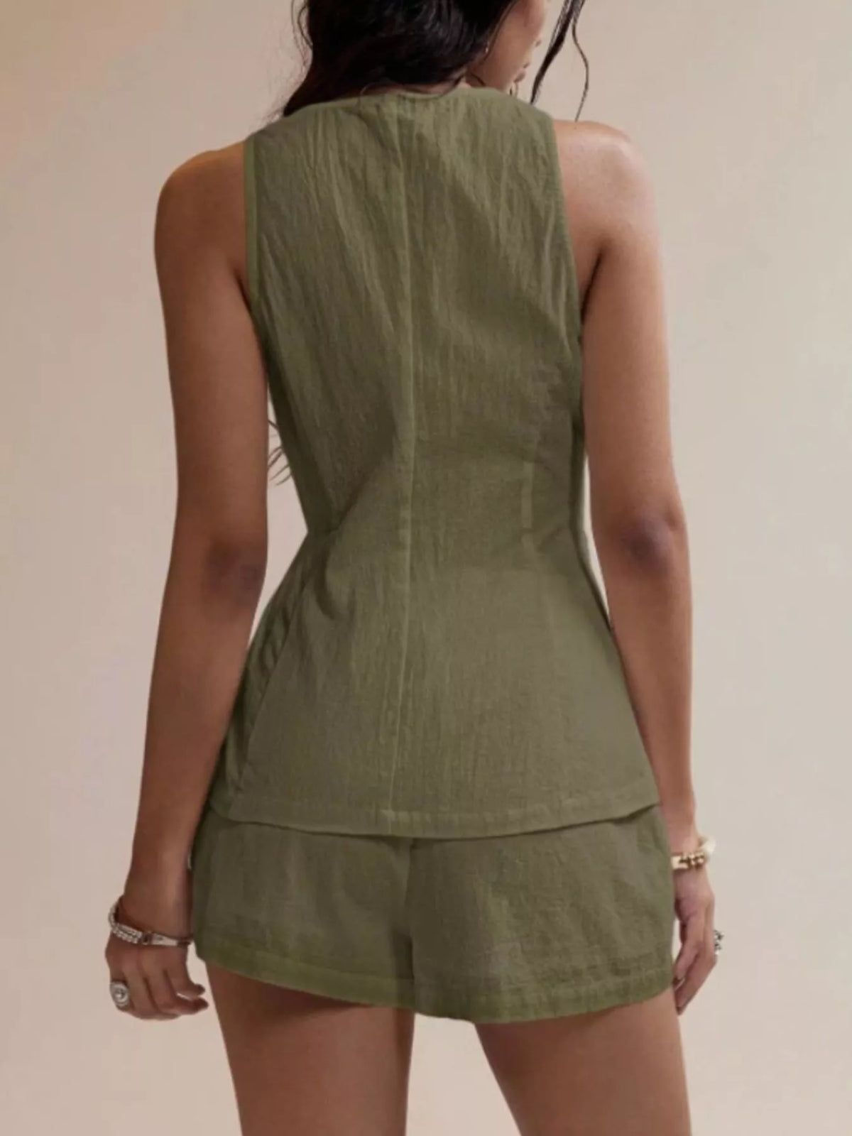 Button-down Sleeveless Top Shorts Set (14)