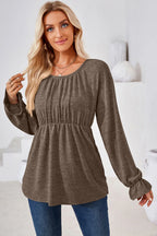 Ruched Round Neck Flounce Sleeve Blouse (11)