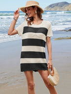 Openwork Round Neck Short Sleeve Cover-up (22)