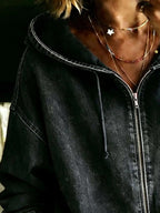 Full Size Zip-up Dropped Shoulder Hoodie Plus (4)