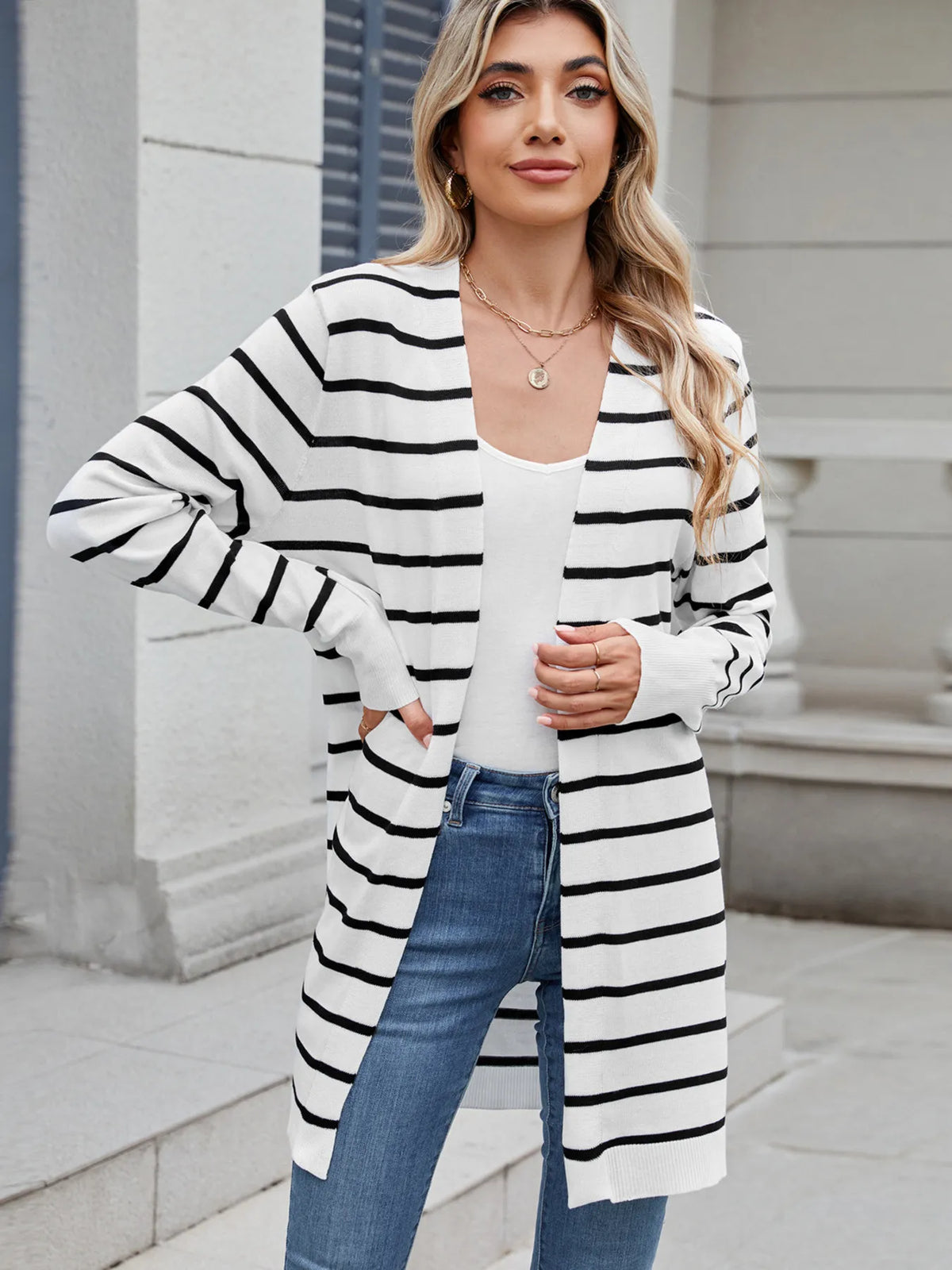 Striped Open Front Cardigan Relaxed Fit (3)