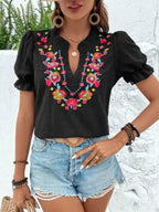 Floral Embroidered Puff Sleeve Blouse (12)