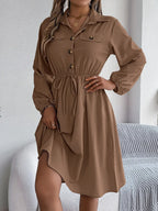 Collared Neck Long Sleeve Dress Pockets (22)