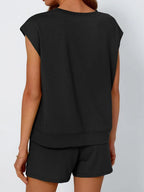 Round Neck Cap Sleeve Top Shorts Set (11)