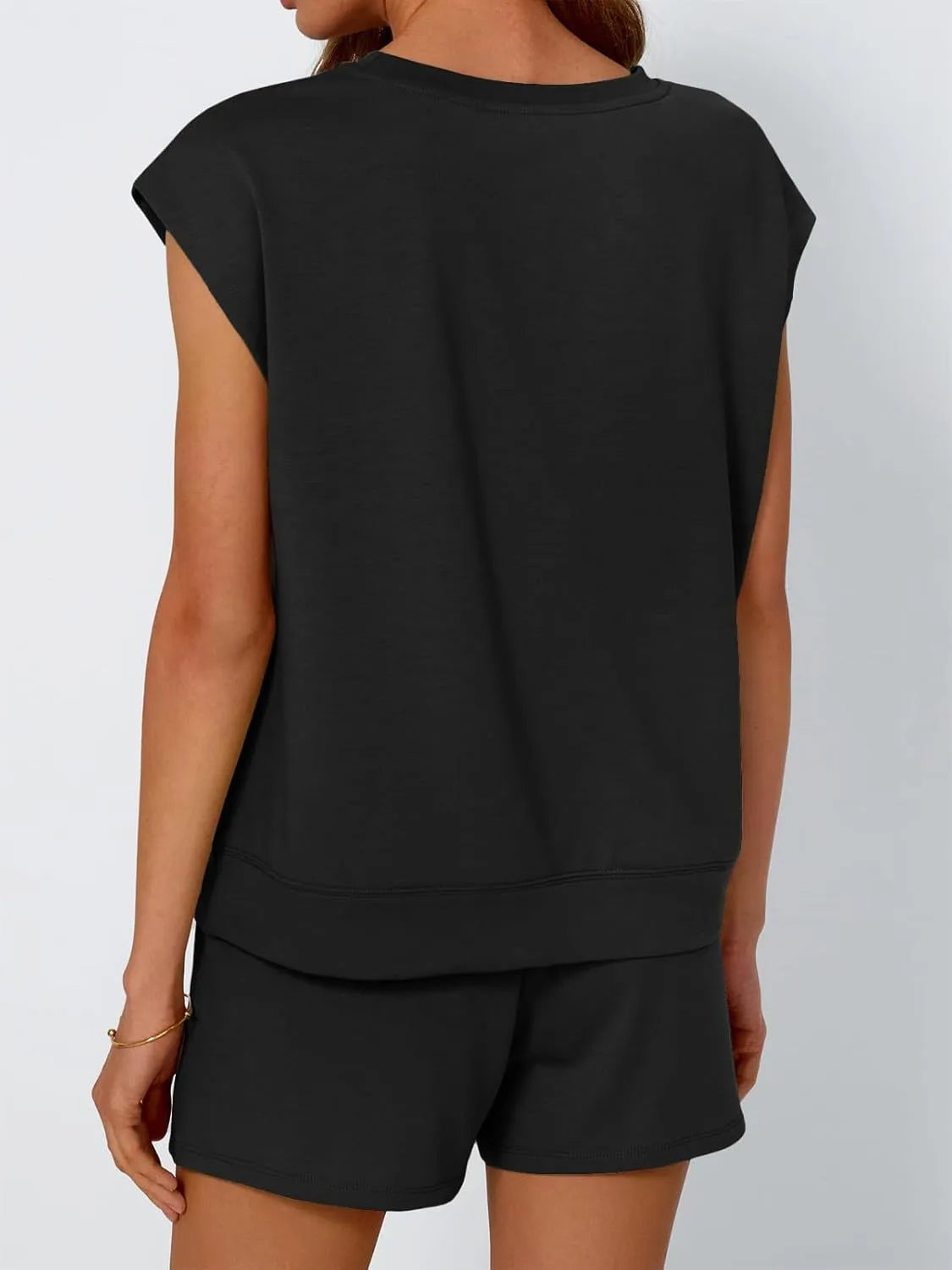 Round Neck Cap Sleeve Top Shorts Set (11)